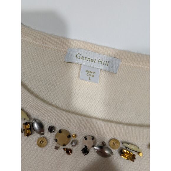 Garnet Hill Sweater Womens Large Cream Cashmere Beaded - Picture 6 of 11